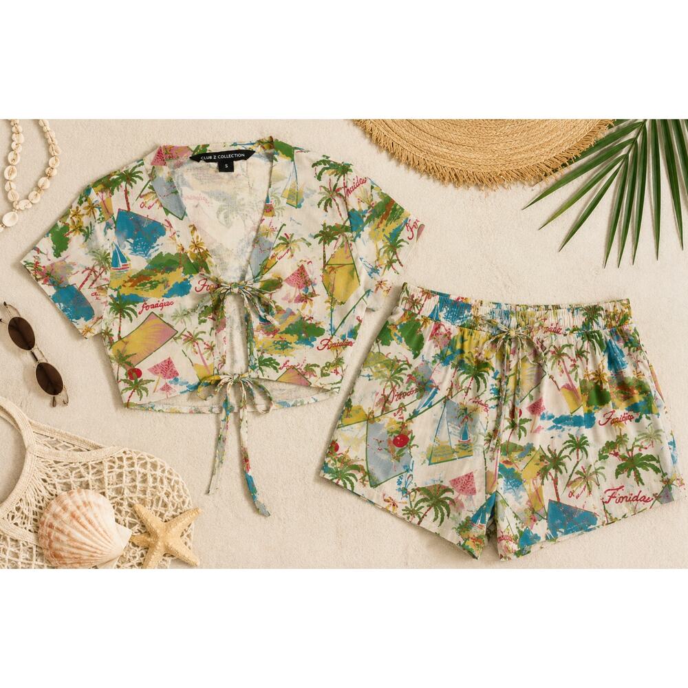 Vintage Y2K Tropical Rayon Matching Set Florida Paradise SZ S Club Z Collection